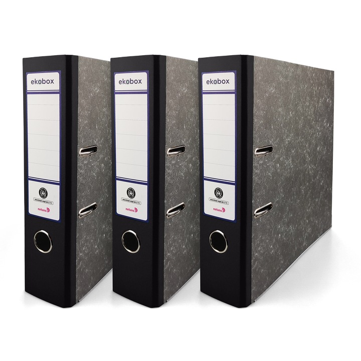 Комплект етажерки за книги, Netuno, ламинирани, 75 мм, A4, джоб за етикети, превъзходно качество, лесни за съхранение, издръжливи, помагат за организиране на документи, 210 x 297 мм, черни, 3 части