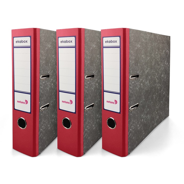 Комплект етажерки за книги, Netuno, ламинирани, 75 мм, A4, джоб за етикети, превъзходно качество, лесни за съхранение, издръжливи, помагат за организиране на документи, 210 x 297 мм, червени, 3 части