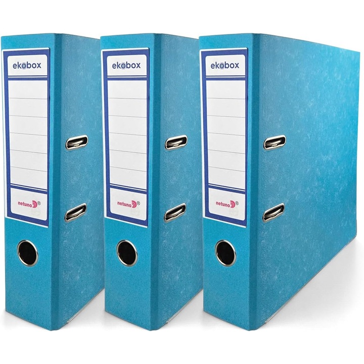 Комплект класьор за книги, Netuno, Ламинирани, A4, Картон, Джобни етикети, Превъзходно качество, Лесни за съхранение, Издръжливи, Помагат за организиране на документи, 210 x 297 мм X 80 мм, Сини, 3 броя