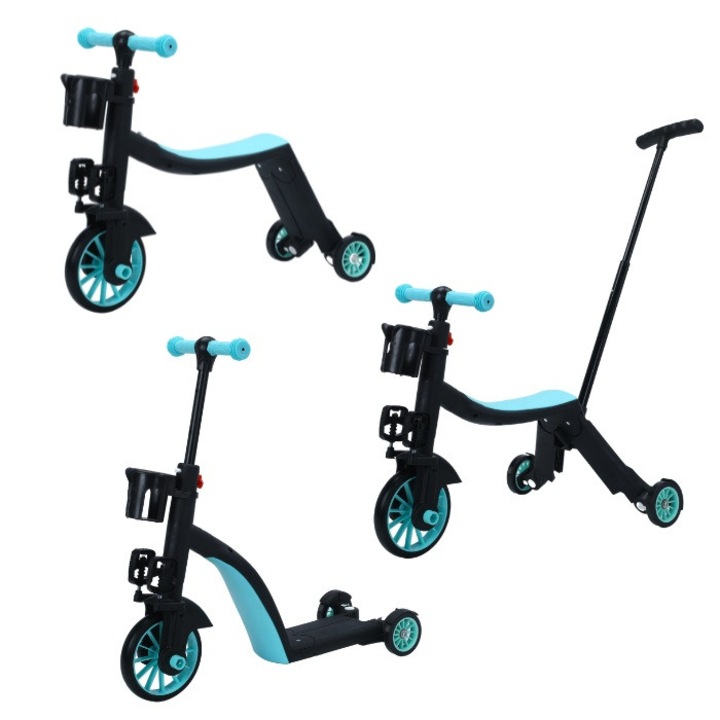 Trotineta multifunctionala 8in1 Doris Albastru tranformabila in tricicleta, bicicleta echilibru, trotineta, ghidon cu inaltime reglabila, usor de transformat, se adapteaza nevoile in crestere ale copilului, Sarcina admisa 50 kg