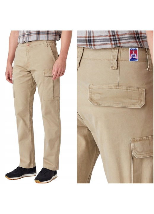 Pantaloni Cargo, Wrangler, Casey Cargo, Croi: Drept, Tip De Pantaloni: Cargo, Inchidere: Fermoar, Compozitie Material: 98% Bumbac, 2% Elastan, 31/34, Bej