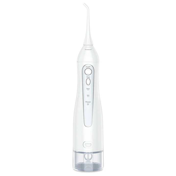 Dus Bucal, 3 Moduri de Curatare, Rezervor de 300ml, Presiune Reglabila, Temporizator, 5 Nivele de Intensitate, Alb