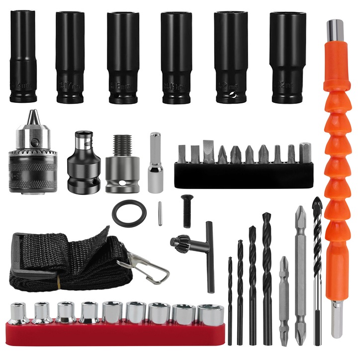 Комплект аксесоари за ударен гайковерт, qipuneky, 24 части, въглеродна стомана, многоцветен