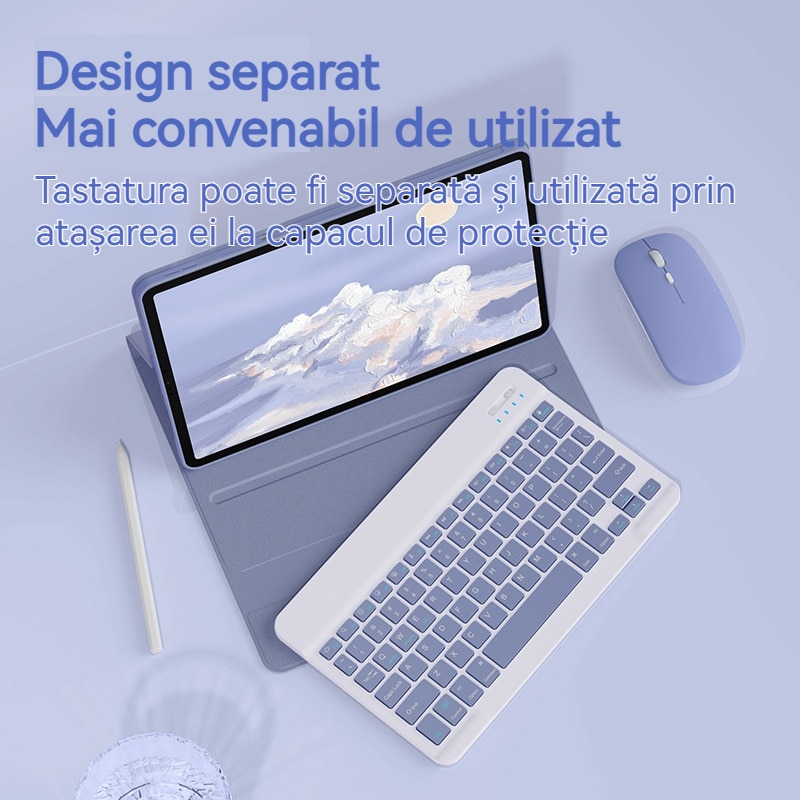 Husa tableta, tastatura Bluetooth, Fudisenn, Husa cu tastatura pentru Lenovo IDEA Tab PRO, 12,7 inci, detasabila, acoperire completa si rezistenta la caderi, roz