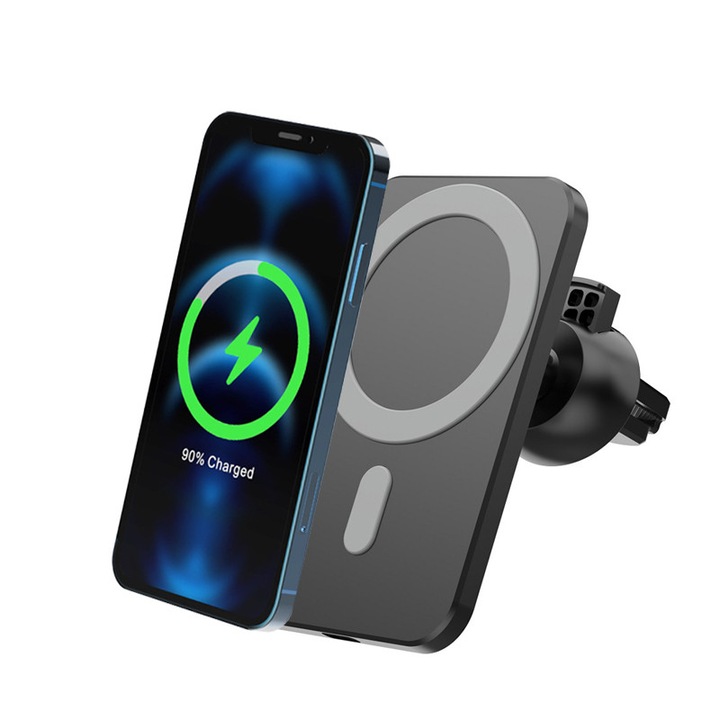 Incarcator auto, incarcator magnetic, Fudisenn, suport telefon, incarcare rapida, 15W, rotatie 360 ​​grade, compatibil cu iPhone MagSafe, negru