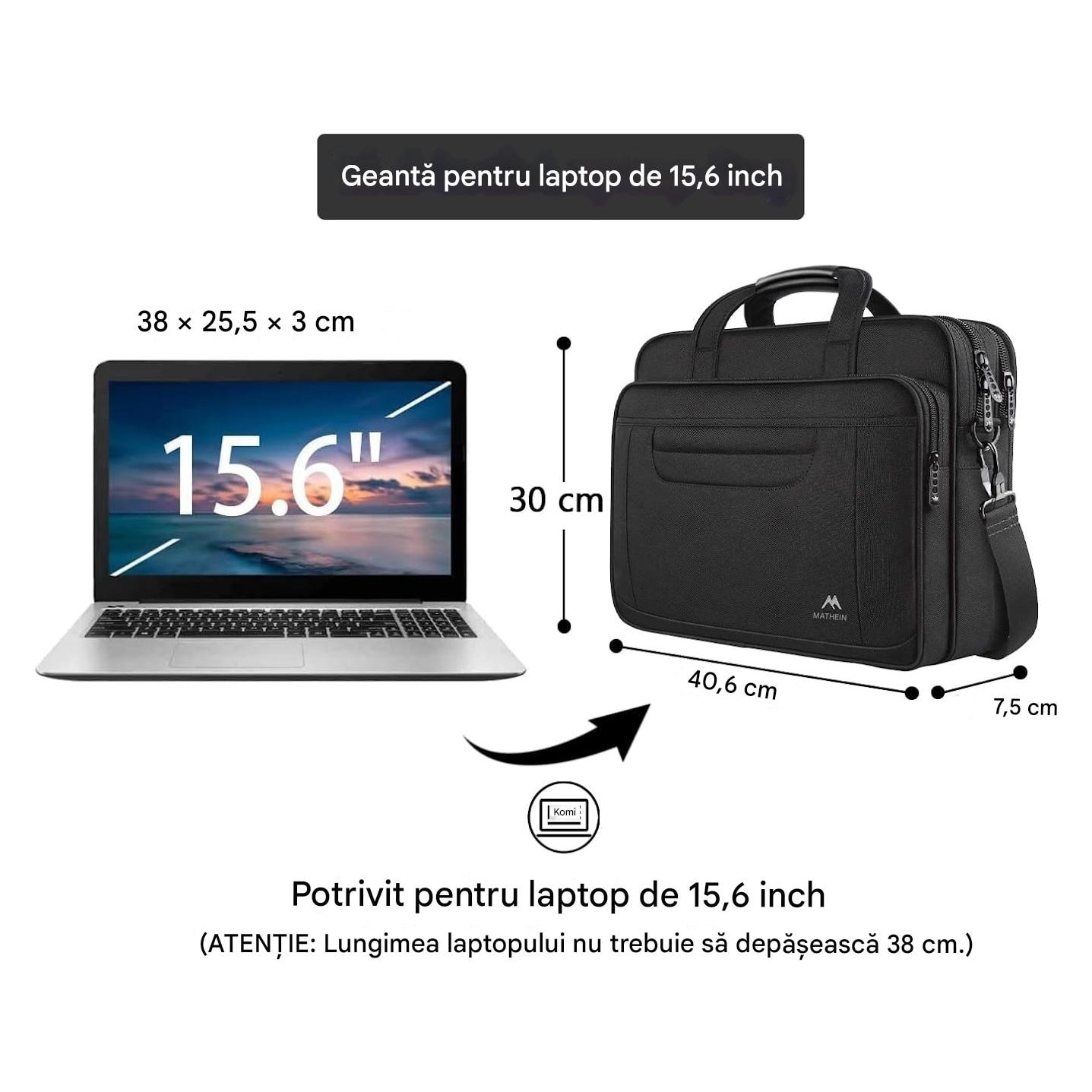 Matein Servieta pentru Laptopuri 15.6 Inch Geanta de Afaceri Eleganta Multifunctionala Mesager din Nailon pentru Calculator
