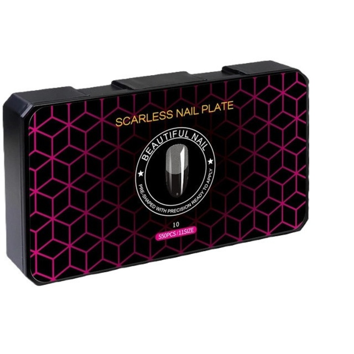 Teljes fedésű műköröm, ABS, átlátszó, 550 darabos készlet, különböző méretekben