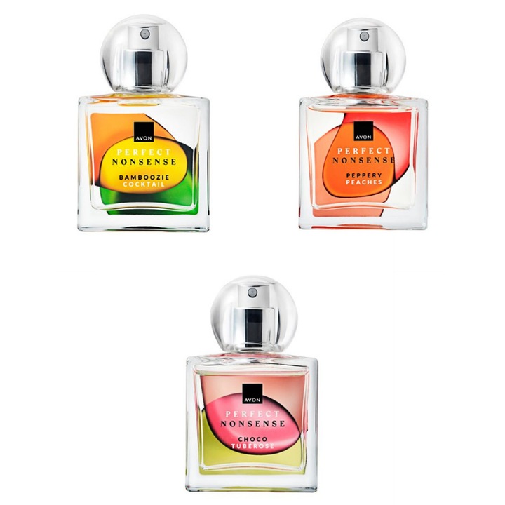 Set Parfumuri Avon Perfect Nonsense 3 x 50 ml, Bamboozie Cocktail, Peppery Peaches, Choco Tuberose