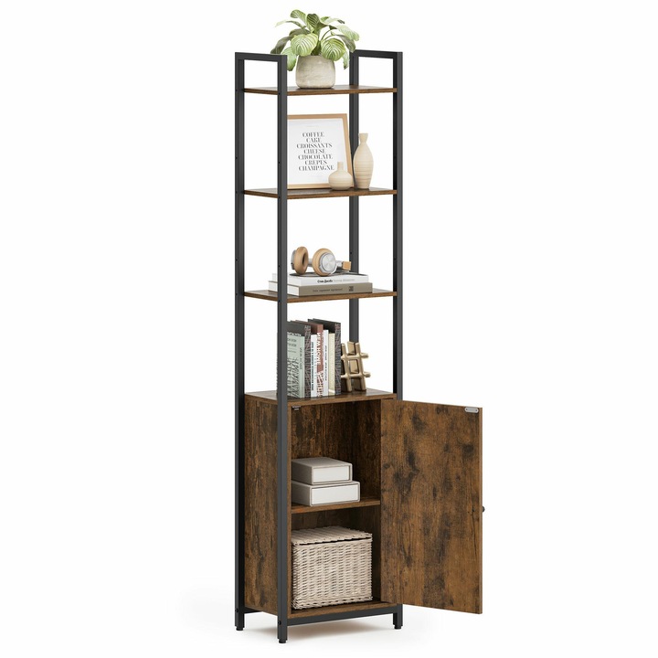 Етажерка за книги, Songmics, 6 нива, метална рамка и MDF шперплат, регулируеми рафтове, стабилна и издръжлива, за хол, офис и спалня, черна