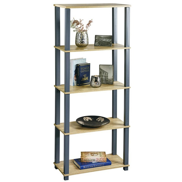 Етажерка за книги, Kesper, 5 рафта, голямо място за съхранение, стабилна и издръжлива, лесен монтаж, включена стенна скоба, модерен и семпъл дизайн, подходяща за хол, офис и спалня, 60 x 29 x 147 см