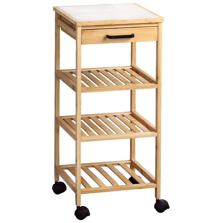 Konyhai kocsi, Kesper, 3 polc, fiók, hőálló tetej, rögzítő kerekek, mobil konyhai segédeszköz, kisasztal, 34 x 34 x 73 cm