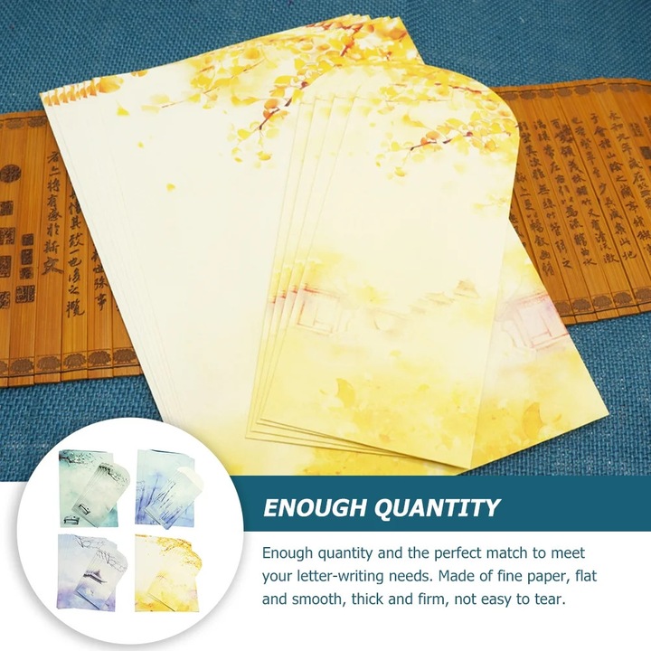 Комплект плик и хартия за писане, китайски стил, ретро, размери 26.50x18.80см и 19.00x9.50см, различни цветове