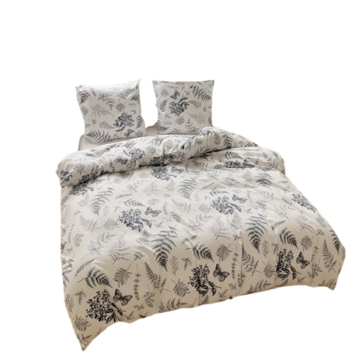 Lenjerie de pat 140x200 bumbac satinat moale GierekHoff gros 2 parti GH 3090 alb natural