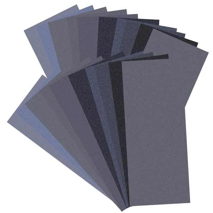 Hartie smirghel ultrafina, ZGGZERG, 42 bucati, Granulatie 120, 150, 180, 240, 320, 400, 600, 800, 1000, 1200, 1500, 2000, 2500, 3000, Rezistent la uzura, Nu este usor de spart, Carbura de siliciu, 230*93mm, Multicolor