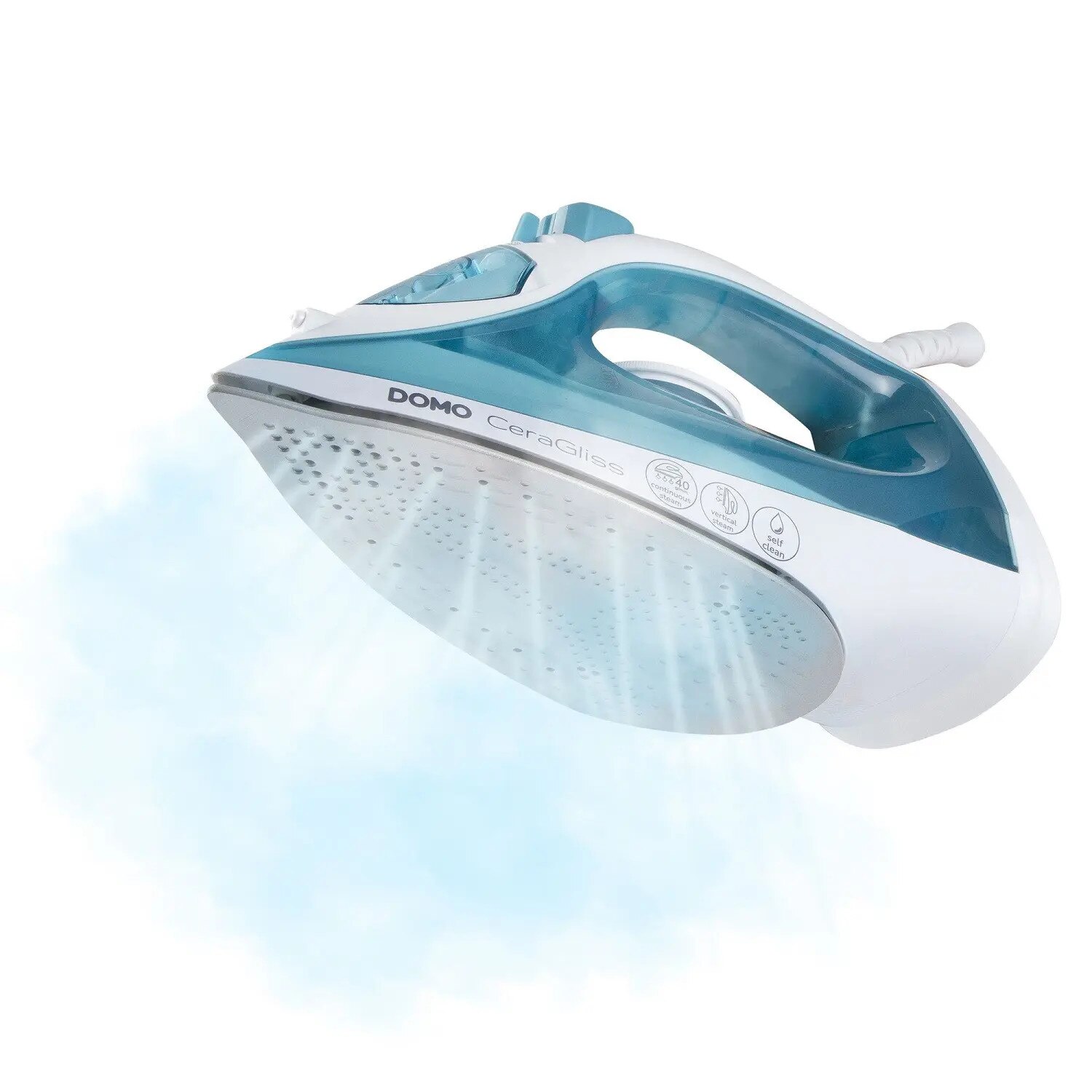Fier de calcat DOMO, CeraGliss, calcare orizontala/verticala, talpa din ceramica, filtru anticalcar, functie autocuratare, functie Eco, nivel de aburi reglabil, control temperatura, ideal pentru toate tipurile de material, blue