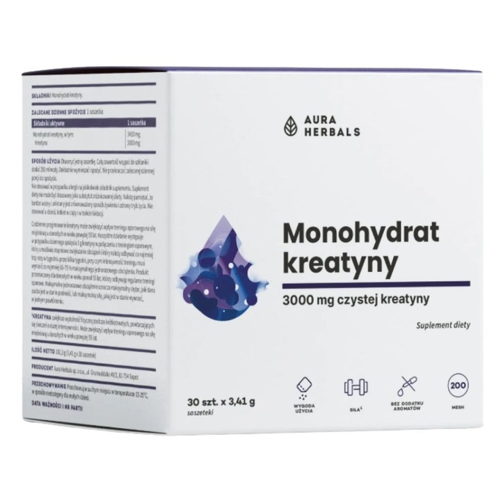 Aura Herbals Monohidrat de creatina 3000 mg, 30 plicuri