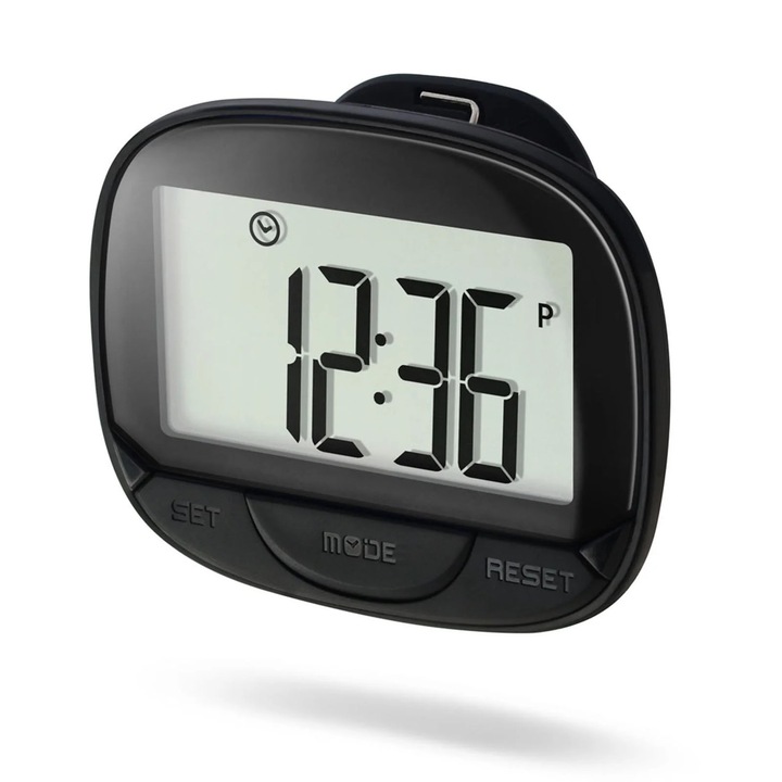 3D lépésszámláló, hordozható fitnesz monitor, fekete, méretei 6.4x5.2cm, óra funkcióval