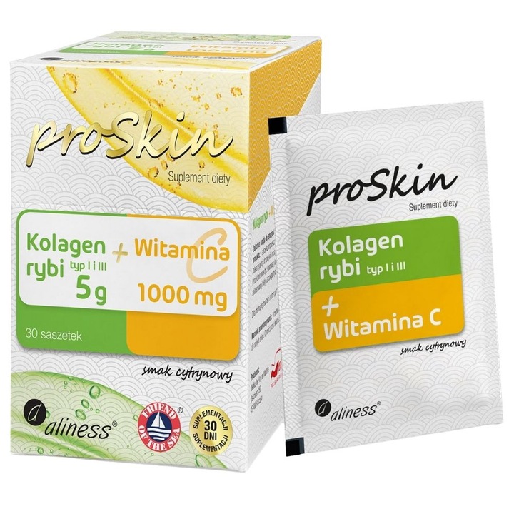 Aliness proSkin Colagen din peste 5 g + Vitamina C 1000 mg, lamaie, 30 plicuri