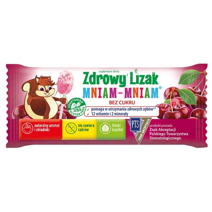 Starpharma Egészséges Nyalóka Mniam Mniam 12 vitaminnal, pezsgő cseresznye, 6 g