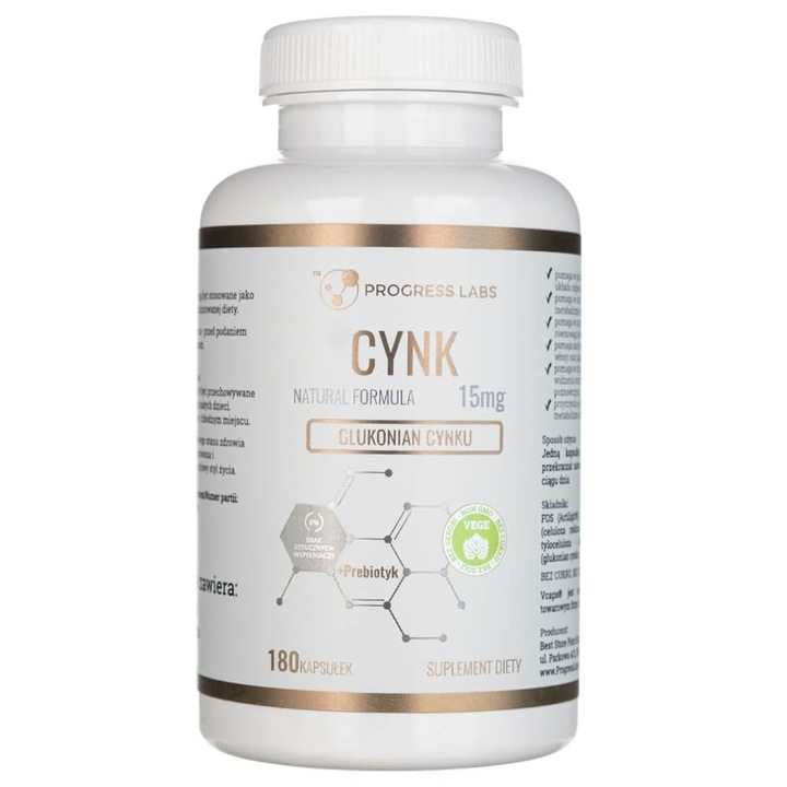 Progress Labs Gluconat de zinc + Prebiotic, 180 capsule