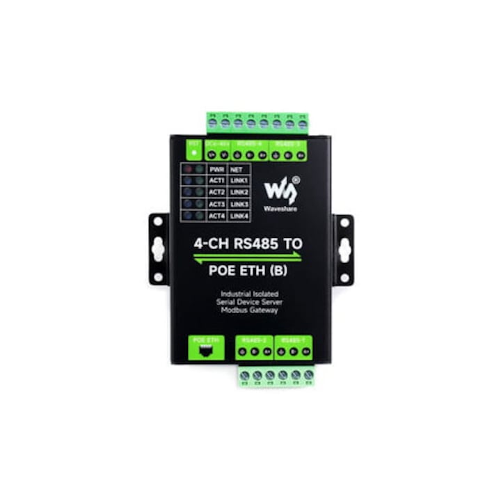 Сериен сървър Waveshare IoT Gateway RS485 към Eth, PoE, 4 канала, Advanced