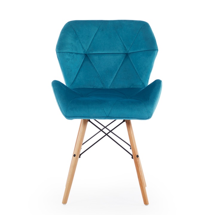 Ebédlőszék, Korser, masszív háttámla, bársony, kék, 55x55x70cm, 2 darabos szett