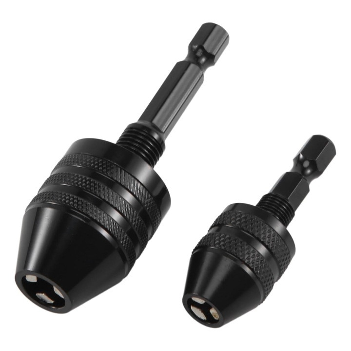 Set adaptor mandrina fara cheie, TREXORA, 1/4", 0.3-3.6mm / 0.3-6.5mm, aluminiu, negru, 2 bucati