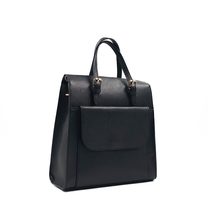 Rucsac Piele Alessa - Negru, 1 Compartiment, 4 Buzunare, 2 Barete, Rucsac Piele Naturala, Rucsac, Rucsac De Vara, Piele Naturala, Rucsac Piele