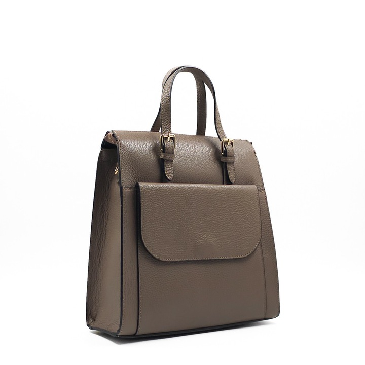 Rucsac Piele Alessa - Taupe, 1 Compartiment, 4 Buzunare, 2 Barete, Rucsac Piele Naturala, Rucsac, Rucsac De Vara, Piele Naturala, Rucsac Piele