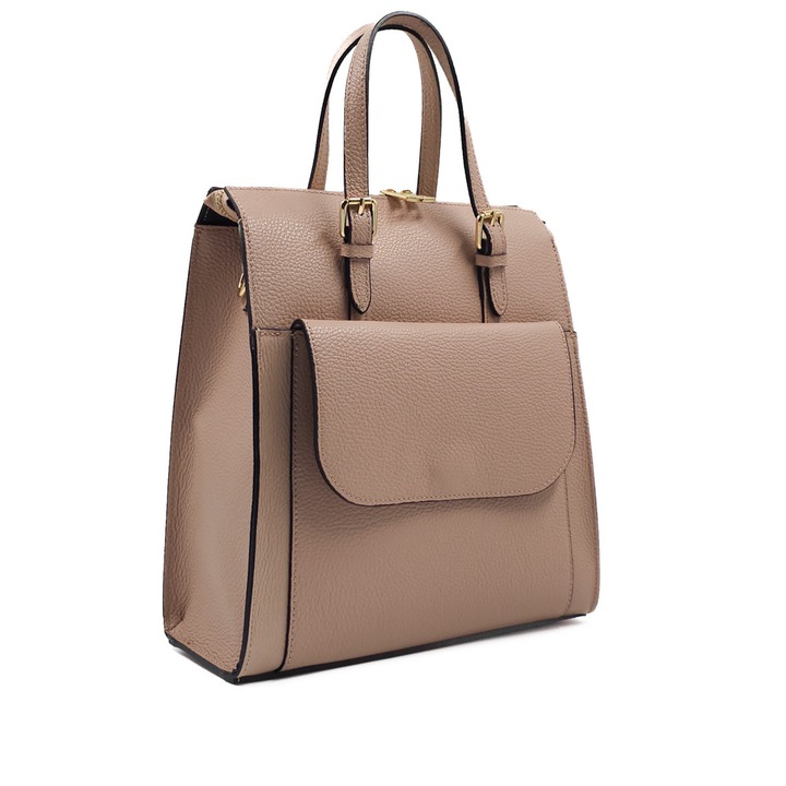 Rucsac Piele Alessa - Roz Pudra, 1 Compartiment, 4 Buzunare, 2 Barete, Rucsac Piele Naturala, Rucsac, Rucsac De Vara, Piele Naturala, Rucsac Piele