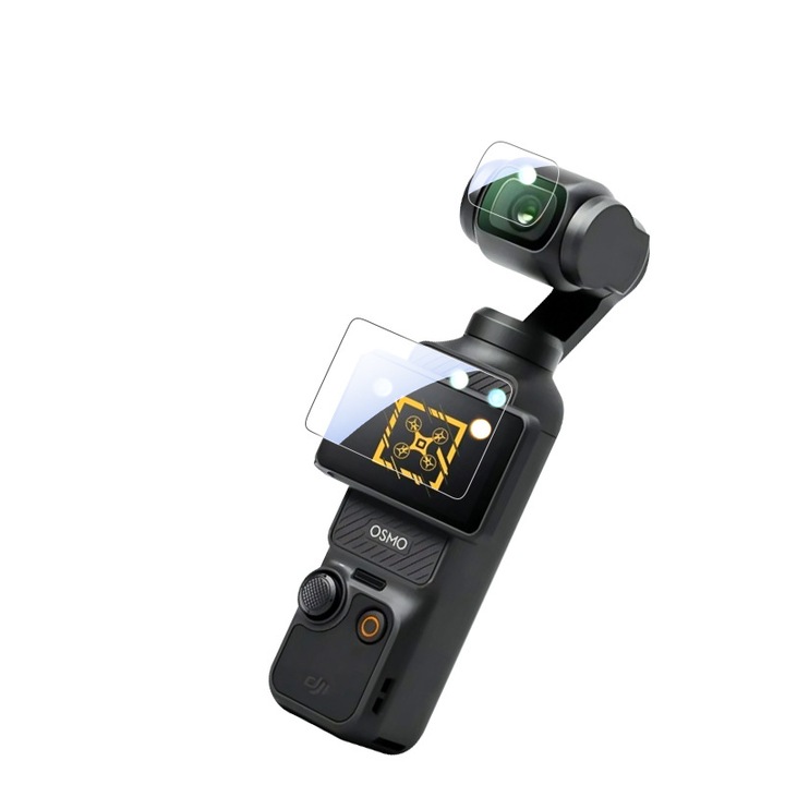 Set Folie Protectie Lentila si Display pentru camera video sport DJI Osmo Pocket 3, Transparent