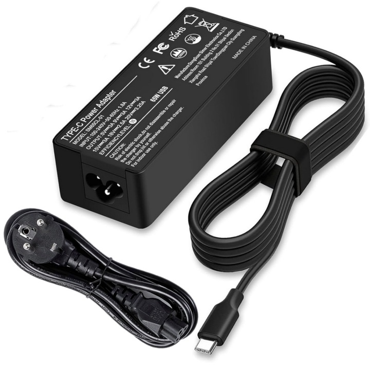 Incarcator laptop Type-C - Incarcare rapida PD - 65W - 20V 3.25A - Pentru Lenovo, Compatibil cu ThinkPad T14 T15 T480 T490 X390, X1 Carbon, Yoga C930, Chromebook C330