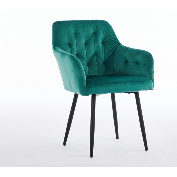 Комплект от 2 трапезни стола, Korser, облегалка с възглавници, кадифе, зелен, 82x59x62cm