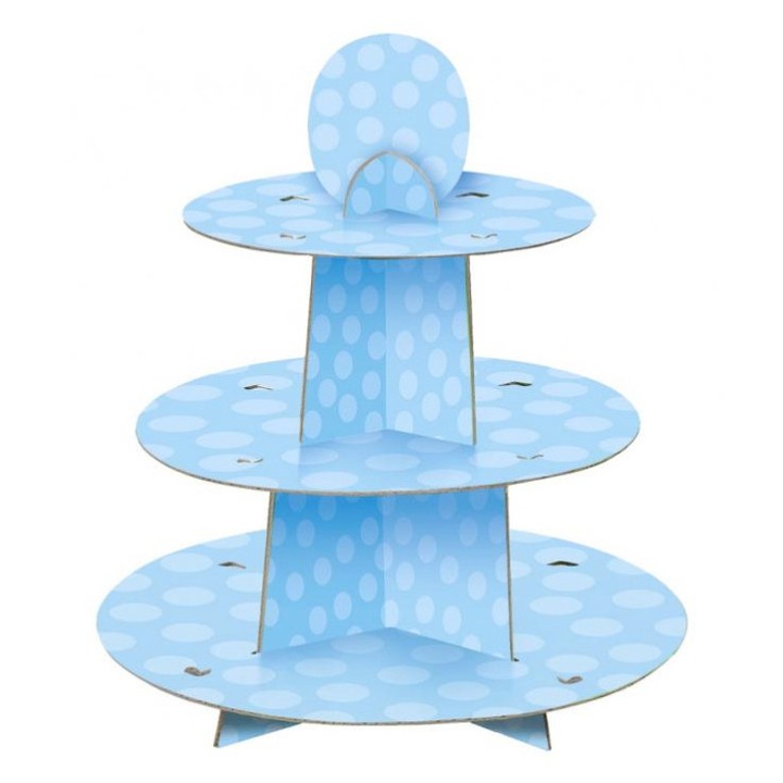 Поставка за мъфини, 3 нива, кръгла, картонена, синя