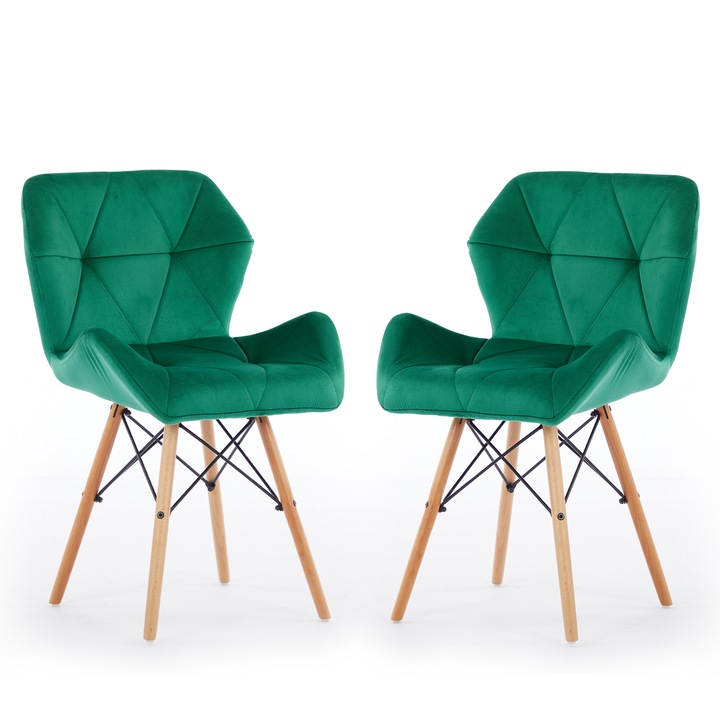 Трапезни столове, Korser, комплект от 2, плътна облегалка, кадифе, зелени, 55x55x70cm