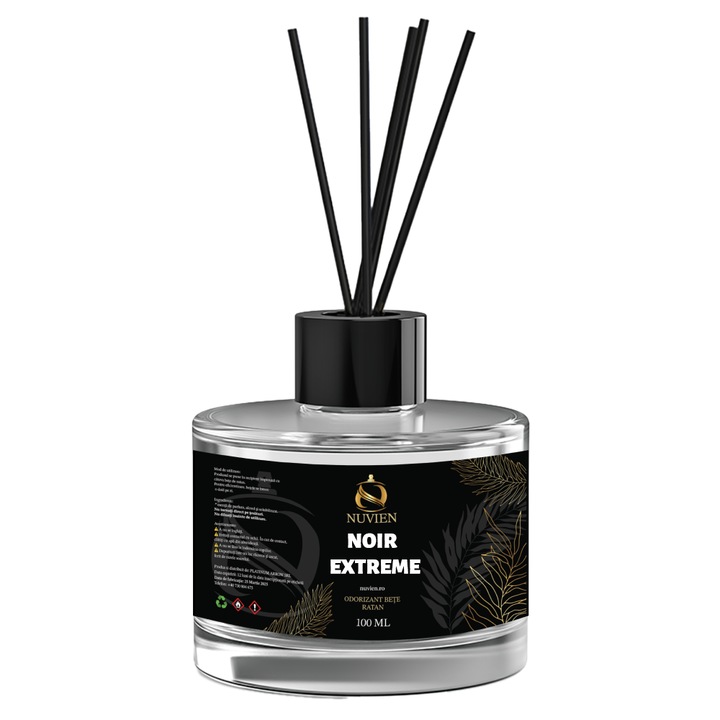 Odorizant de camera cu betisoare parfumate Nuvien - NOIR EXTREME, 100ml, Premium
