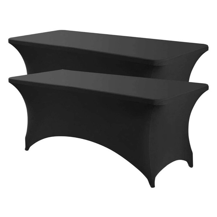 Set 2 Husa masa evenimente, YSBER fata de masa catering elastica, cu sistem de prindere, dreptunghiulara, 183 x 75 x 75 cm, poliester, Negru