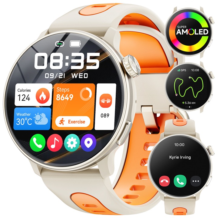 GPS-es okosóra, Hwagol, S666 modell, AMOLED képernyő, 1,43 hüvelyk, Bluetooth hívás, egészségmenedzsment, iránytű, magasságmérő, sportadat-követő, intelligens értesítések, fitneszkövető, alvásfigyelés, vízálló, ezüst