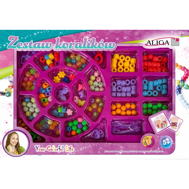 Set creativ bijuterii Aliga, cu 170 snururi, pentru fete, 5 ani, multicolor