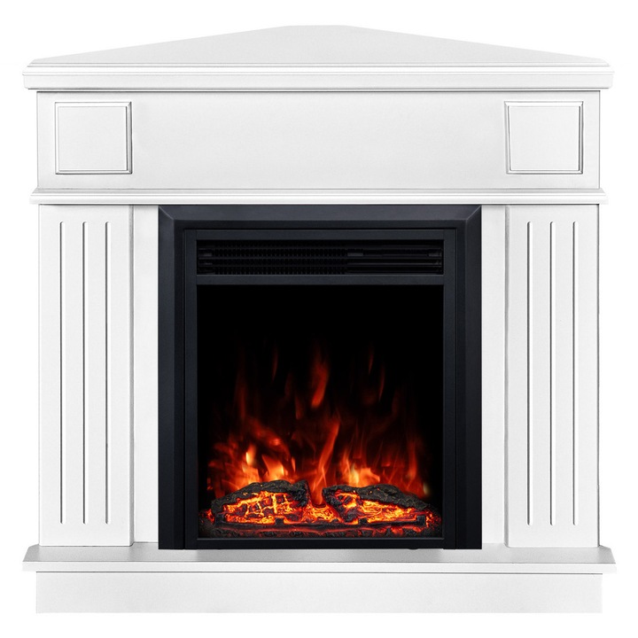 Elektromos sarokkandalló Marina fehér & Crist, Art Flame, 1000x1000x500 mm, 2000 W, 2 fűtési fokozat, 5 lángfényességi szint, Időzítő