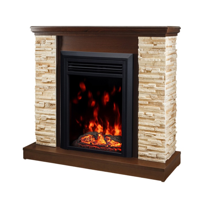 Elektromos kandalló Rock barna & Cris, Art Flame, 903x980x300 mm, 2000 W, 2 fűtési fokozat, 5 lángfényességi szint, Időzítő