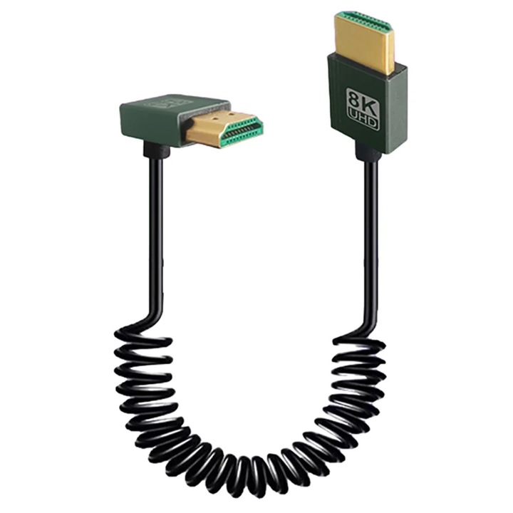 HDMI 2.1 kompatibilis spirálos kábel, 8K@60Hz, 4K@120Hz, 0.3-0.9m, PC-hez, monitorhoz, kamerához