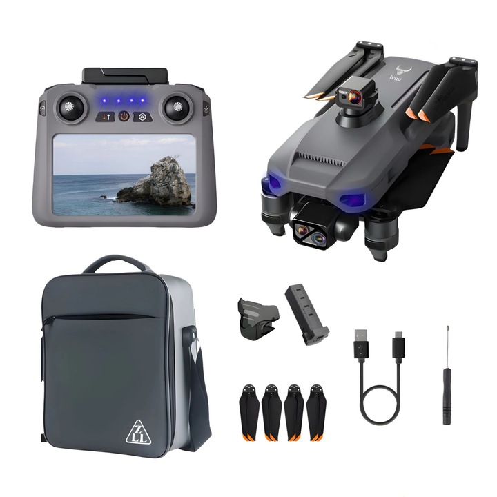 HexaCraft Aerovex – Drona profesionala cu camera 360 pe gimbal 3 axe, 45min zbor, ecran 5.5 inch, GPS si raza 10km