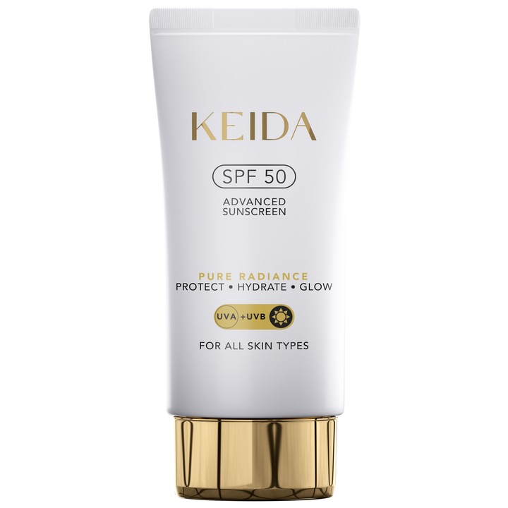 Crema de fata Keida cu Protectie Solara SPF50 PA++++, niacinamide si acid hialuronic, 50ml