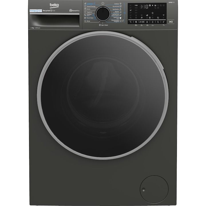 Пералня Beko B7WFU68418MB2ES, 8 кг, 1400 об/мин, Клас A, 15 програми, Сив