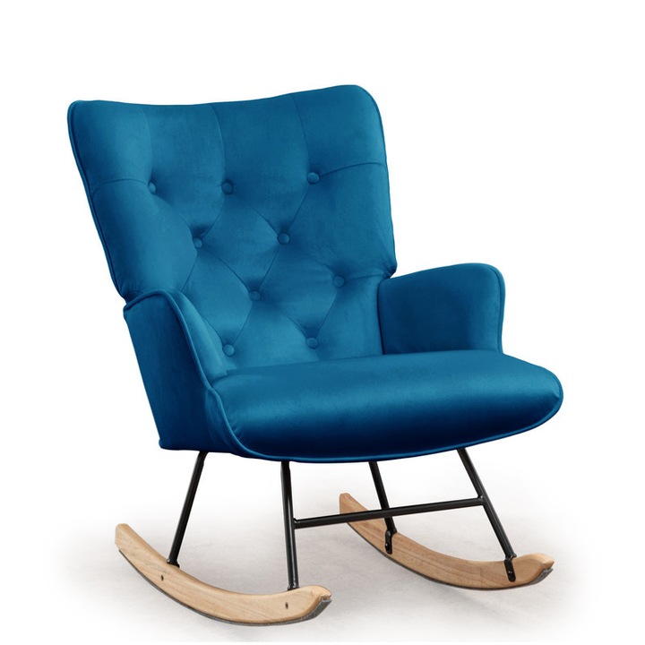 Fotoliu balansoar Korser, material catifea, buzunare laterale, ergonomic, 64x97x86cm, albastru