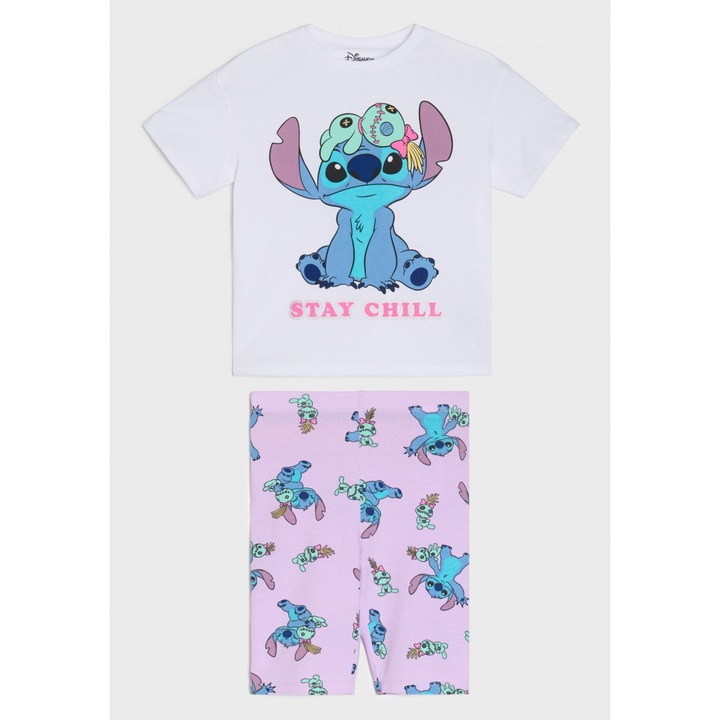 Compleu bumbac 2 piese cu maneca scurta Lilo & Stitch Stay Chill 31600, Alb