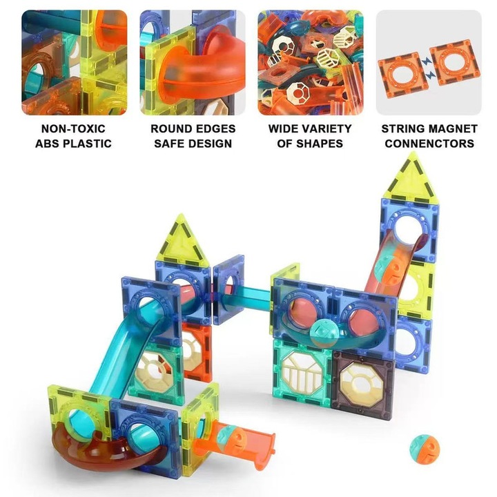 Set de constructie magnetica 68 piese, colorat, siguranta material, dimensiune stiintifica