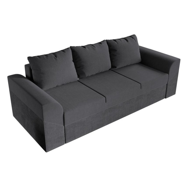 Canapea Cali, extensibila, cu lada depozitare, stofa catifea si reiat, 224 x 93 x 85 cm, Gri Inchis