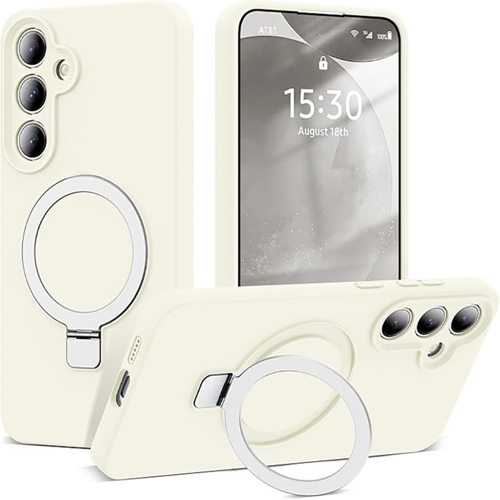 Калъф за телефон Samsung Galaxy S24, силиконов, магнитен държач, военна защита, бежов